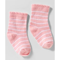 Cute Walk by Babyhug Knit Ankle Length Anti Bacterial Socks with Heart Design & Stripes Pack of 3 - Dark Pink White & Pink