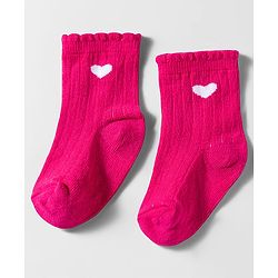 Cute Walk by Babyhug Knit Ankle Length Anti Bacterial Socks with Heart Design & Stripes Pack of 3 - Dark Pink White & Pink