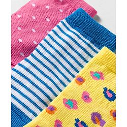 Cute Walk by Babyhug Knit Ankle Length Anti Bacterial Socks with Polka Dot Design & Stripes Pack of 3 - Pink Blue & Yellow