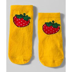 Cute Walk by Babyhug Knit Ankle Length Anti Bacterial Socks with Floral Polka Dot & Strawberry Design Pack of 3 - Yellow Red & White