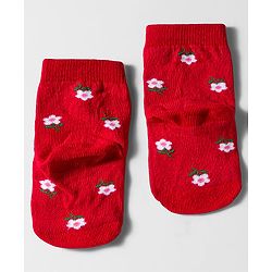 Cute Walk by Babyhug Knit Ankle Length Anti Bacterial Socks with Floral Polka Dot & Strawberry Design Pack of 3 - Yellow Red & White