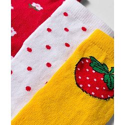 Cute Walk by Babyhug Knit Ankle Length Anti Bacterial Socks with Floral Polka Dot & Strawberry Design Pack of 3 - Yellow Red & White