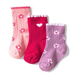 Cute Walk by Babyhug Knit Ankle Length Anti Bacterial Socks with Floral Design Pack of 3 - Pink Red & Purple