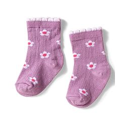 Cute Walk by Babyhug Knit Ankle Length Anti Bacterial Socks with Floral Design Pack of 3 - Pink Red & Purple