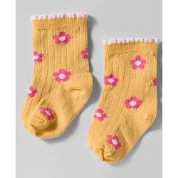 Cute Walk by Babyhug Knit Ankle Length Anti-bacterial Socks with Floral Print Pack of 3 - Yellow White & Pink