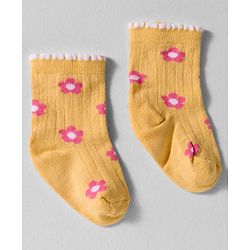 Cute Walk by Babyhug Knit Ankle Length Anti-bacterial Socks with Floral Print Pack of 3 - Yellow White & Pink