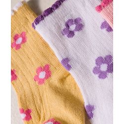 Cute Walk by Babyhug Knit Ankle Length Anti-bacterial Socks with Floral Print Pack of 3 - Yellow White & Pink