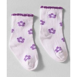 Cute Walk by Babyhug Knit Ankle Length Anti-bacterial Socks with Floral Print Pack of 3 - Yellow White & Pink