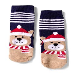 Cute Walk by Babyhug Knit Ankle Length Anti Bacterial Socks with Bear & Star Design Pack of 3 - Brown Navy Blue & Red
