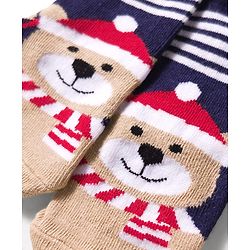 Cute Walk by Babyhug Knit Ankle Length Anti Bacterial Socks with Bear & Star Design Pack of 3 - Brown Navy Blue & Red