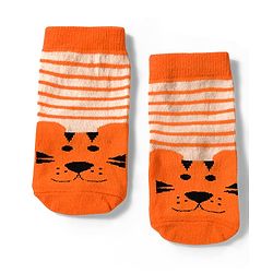 Cute Walk by Babyhug Knit Ankle Length Anti Bacterial Socks with Lion & Tiger Design Pack of 3 -  Brown & Orange