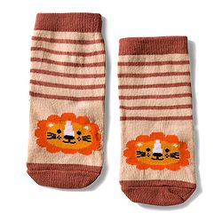 Cute Walk by Babyhug Knit Ankle Length Anti Bacterial Socks with Lion & Tiger Design Pack of 3 -  Brown & Orange