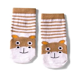 Cute Walk by Babyhug Knit Ankle Length Anti Bacterial Socks with Lion & Tiger Design Pack of 3 -  Brown & Orange