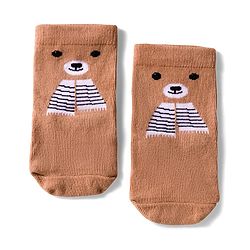 Cute Walk by Babyhug Knit Ankle Length Anti Bacterial Socks with Text & Bear Design Pack of 3 - Brown & Blue