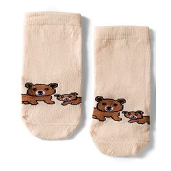 Cute Walk by Babyhug Knit Ankle Length Anti Bacterial Socks with Text & Bear Design Pack of 3 - Brown & Blue