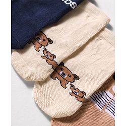 Cute Walk by Babyhug Knit Ankle Length Anti Bacterial Socks with Text & Bear Design Pack of 3 - Brown & Blue