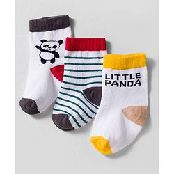 Cute Walk by Babyhug Knit Ankle Length Anti-bacterial Socks with Stripes Animal Print Pack of 3 - White