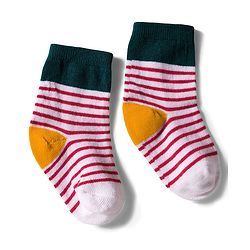 Cute Walk by Babyhug Knit Ankle Length Anti Bacterial Socks with Text & Stripe Design Pack of 3 - White Blue & Red
