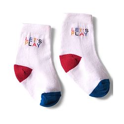 Cute Walk by Babyhug Knit Ankle Length Anti Bacterial Socks with Text & Stripe Design Pack of 3 - White Blue & Red