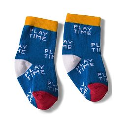 Cute Walk by Babyhug Knit Ankle Length Anti Bacterial Socks with Text & Stripe Design Pack of 3 - White Blue & Red