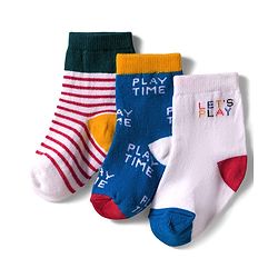 Cute Walk by Babyhug Knit Ankle Length Anti Bacterial Socks with Text & Stripe Design Pack of 3 - White Blue & Red