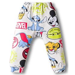 Babyhug Disney Interlock Knit Half Sleeves Onesie & Diaper Legging With Pony Cap Set  Disney Character Print- White
