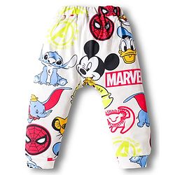 Babyhug Disney Interlock Knit Half Sleeves Onesie & Diaper Legging With Pony Cap Set  Disney Character Print- White