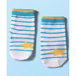 Cute Walk by Babyhug Knit Ankle Length Anti Bacterial Socks with Text & Stripe Design Pack of 3 - White & Light Blue