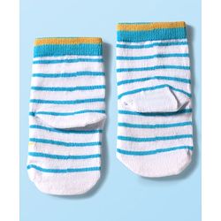 Cute Walk by Babyhug Knit Ankle Length Anti Bacterial Socks with Text & Stripe Design Pack of 3 - White & Light Blue