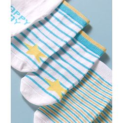 Cute Walk by Babyhug Knit Ankle Length Anti Bacterial Socks with Text & Stripe Design Pack of 3 - White & Light Blue