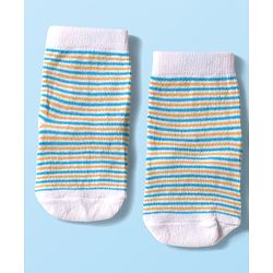 Cute Walk by Babyhug Knit Ankle Length Anti Bacterial Socks with Text & Stripe Design Pack of 3 - White & Light Blue