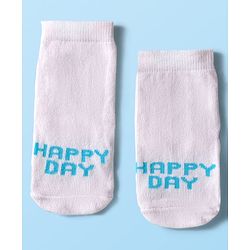 Cute Walk by Babyhug Knit Ankle Length Anti Bacterial Socks with Text & Stripe Design Pack of 3 - White & Light Blue