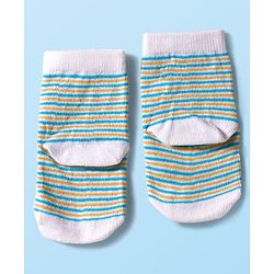 Cute Walk by Babyhug Knit Ankle Length Anti Bacterial Socks with Text & Stripe Design Pack of 3 - White & Light Blue