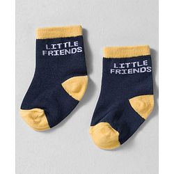Cute Walk by Babyhug Knit Ankle Length Anti-bacterial Socks with Strips & Animal Pack of 3 - Yellow & Navy Blue