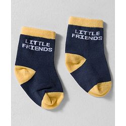 Cute Walk by Babyhug Knit Ankle Length Anti-bacterial Socks with Strips & Animal Pack of 3 - Yellow & Navy Blue