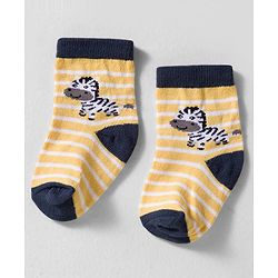 Cute Walk by Babyhug Knit Ankle Length Anti-bacterial Socks with Strips & Animal Pack of 3 - Yellow & Navy Blue