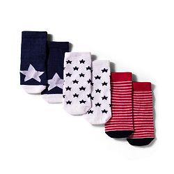 Cute Walk by Babyhug Knit Ankle Length Anti Bacterial Socks with Star & Stripe Design Pack of 3 -Navy Blue white & Red