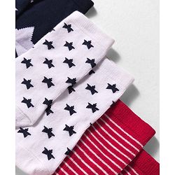 Cute Walk by Babyhug Knit Ankle Length Anti Bacterial Socks with Star & Stripe Design Pack of 3 -Navy Blue white & Red