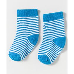 Cute Walk by Babyhug Knit Ankle Length Anti-Bacterial Socks with Stripes & Text Design Pack of 3 - Blue White & Mustered