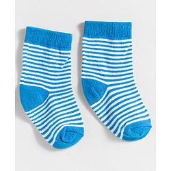 Cute Walk by Babyhug Knit Ankle Length Anti-Bacterial Socks with Stripes & Text Design Pack of 3 - Blue White & Mustered