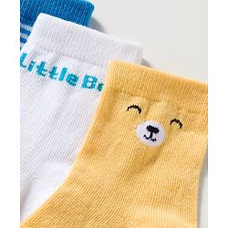 Cute Walk by Babyhug Knit Ankle Length Anti-Bacterial Socks with Stripes & Text Design Pack of 3 - Blue White & Mustered