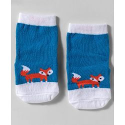 Cute Walk by Babyhug Knit Ankle Length Anti-Bacterial Socks with Animal Design Pack of 3 - Blue