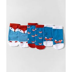 Cute Walk by Babyhug Knit Ankle Length Anti-Bacterial Socks with Animal Design Pack of 3 - Blue