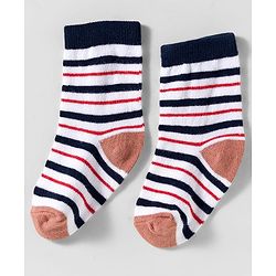 Cute Walk by Babyhug Knit Ankle Length Anti-Bacterial Socks with Stripes & Animal Design Pack of 3 - White & Navy Blue