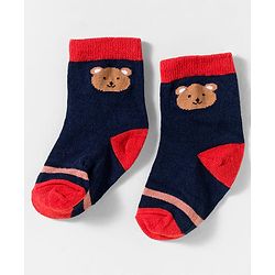 Cute Walk by Babyhug Knit Ankle Length Anti-Bacterial Socks with Stripes & Animal Design Pack of 3 - White & Navy Blue