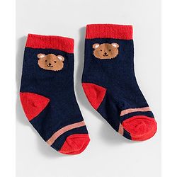 Cute Walk by Babyhug Knit Ankle Length Anti-Bacterial Socks with Stripes & Animal Design Pack of 3 - White & Navy Blue