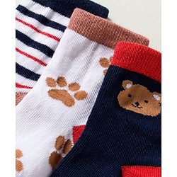 Cute Walk by Babyhug Knit Ankle Length Anti-Bacterial Socks with Stripes & Animal Design Pack of 3 - White & Navy Blue
