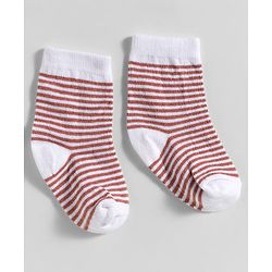 Cute Walk by Babyhug Knit Ankle Length Anti-Bacterial Socks with Stripes & Animal Design Pack of 3 - White & Brown