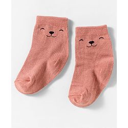 Cute Walk by Babyhug Knit Ankle Length Anti-Bacterial Socks with Stripes & Animal Design Pack of 3 - White & Brown