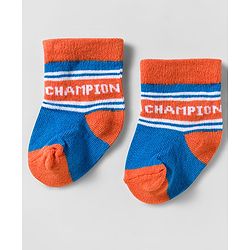 Cute Walk by Babyhug Knit Ankle Length Anti Bacterial Socks With Text Design Pack Of 3 - Yellow Blue & Orange